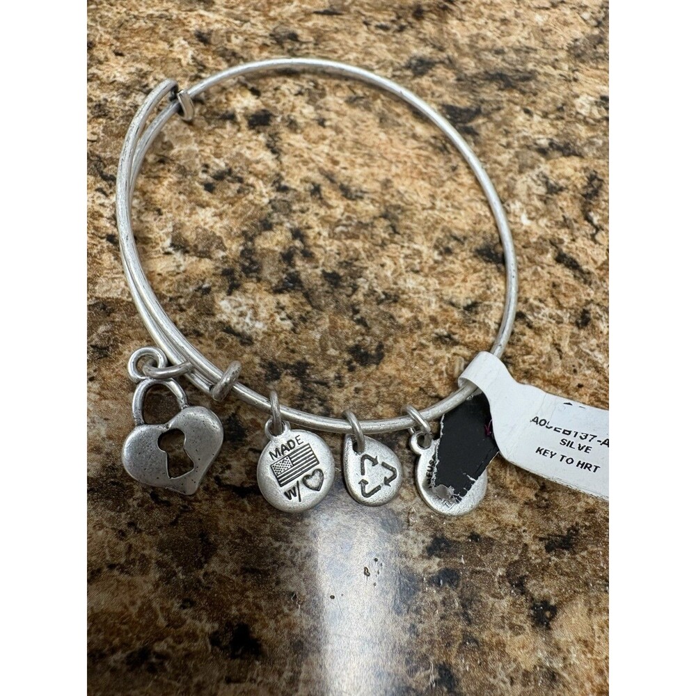 Alex and Ani Rafaelian Silver Heart Lock Charm Expandable Bangle Bracelet